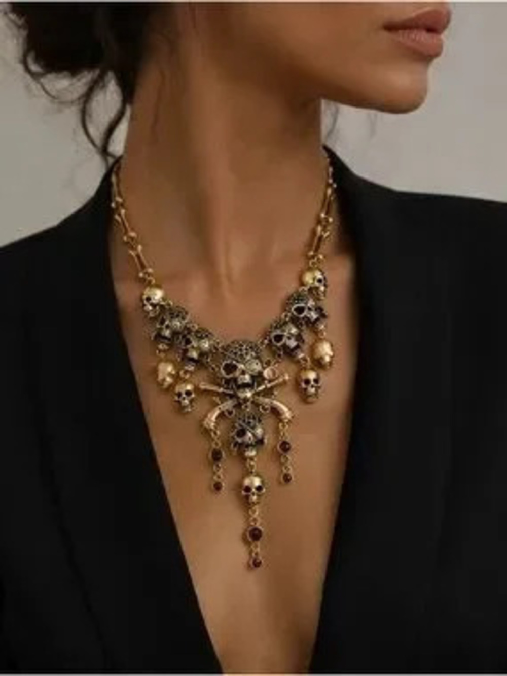 Gothic Skull & Crossbones Chandelier Necklace